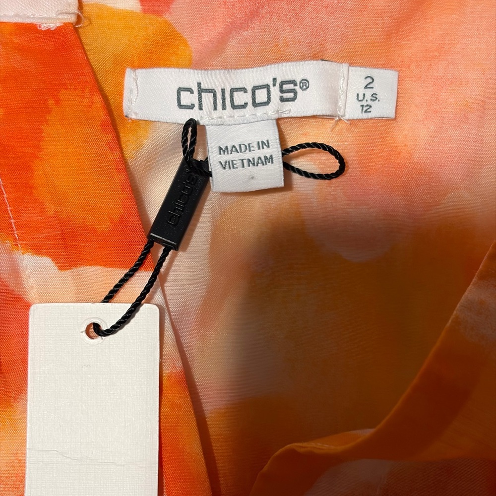 Chicos Pintuck Collar Shirt Watercolor Blend Alabaster Orange Pink Blouse 2 L 12 - Picture 6 of 9
